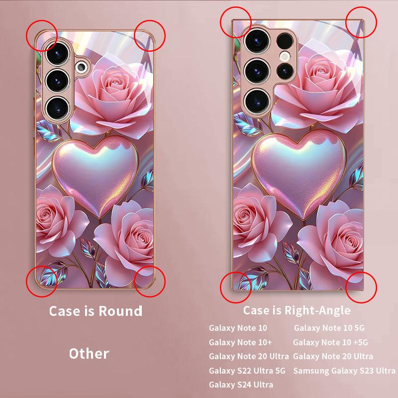 Pink Rose Love Glass Phone Case Suitable for Samsung Galaxy S26 S25 S24 S23 S22 S20 FE Ultra Plus Anti Drop Back Cover
