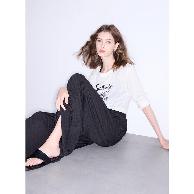 Sancai Women's 2025 Summer Textured Casual Pants