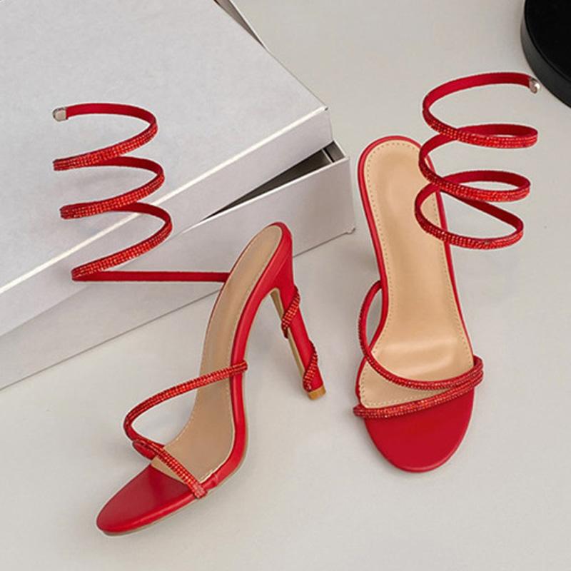 Fashion Liyke Summer Fashion Snake Twine Around Crystal Women Sandals Crystal Rhinestone High Heels Wedding Banquet Shoes Zapatos Mujer