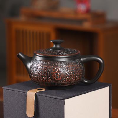 285 ML Lila Keramik Vintage Handgemacht Teekanne Keramik Geschnitzt Kung Fu Teekanne Einzelne Teekanne Pu'er Tee Zubereitung Teesets Chinesische Teekanne