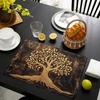 4pcs Artistic Linen Placemats 12x18 Inches - Elegant Golden Tree Design, Ideal for Kitchen & Dining Room Decor, Home Gatherings, and Party Settings,