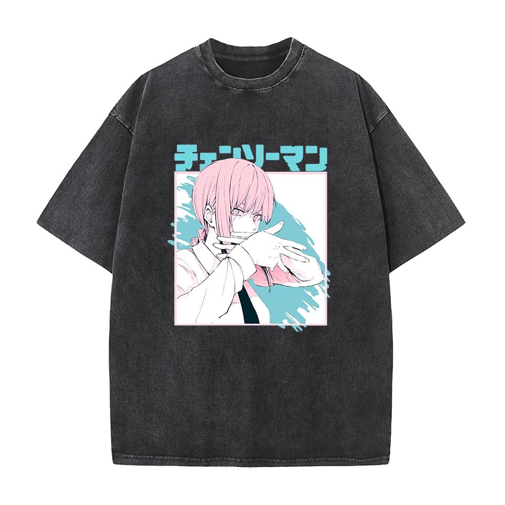 Anime Chainsaw Man Makima Printed T Shirt Men Women Manga Tshirts Pllus Size Tshirts Harajuku Prevalent Washed Cotton Tee