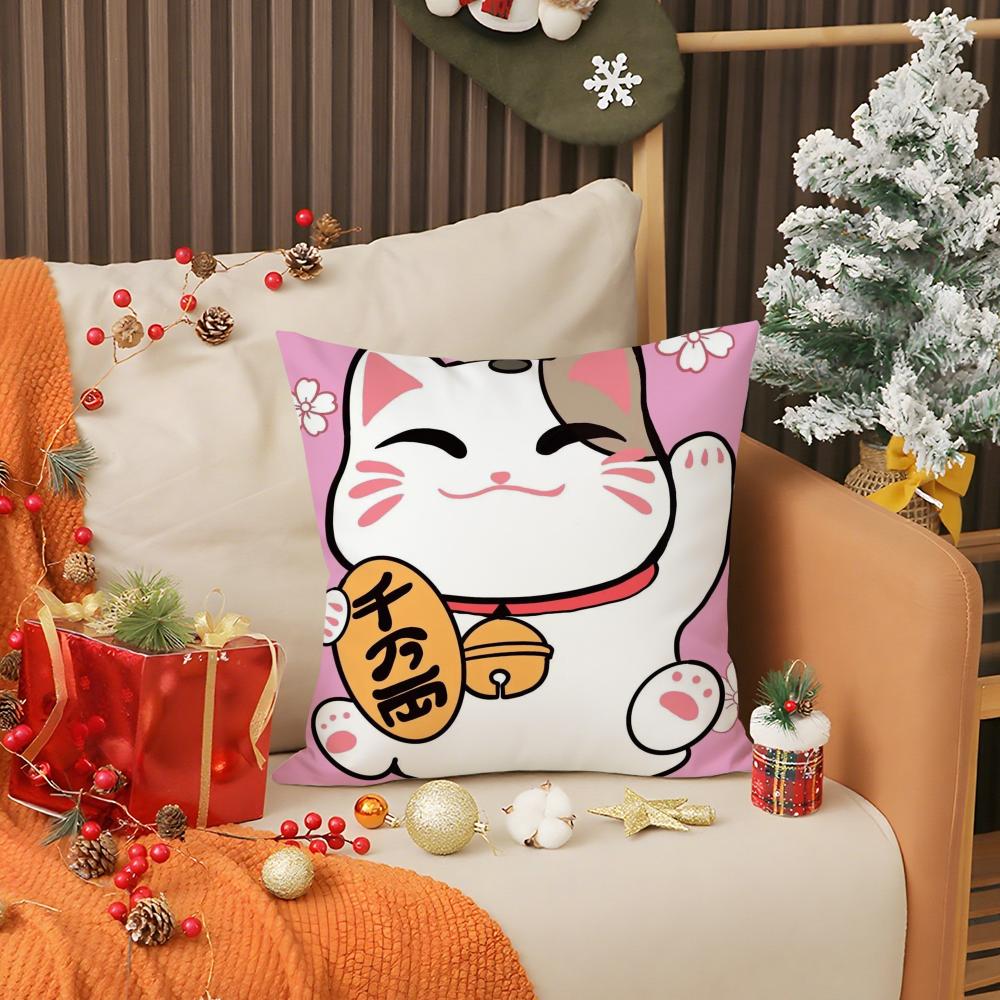 Rich Luck Money Cat Pillow Case Living Room Sofa Decorative Cushion Cover Simple Household Light Luxury Printed Pillow
