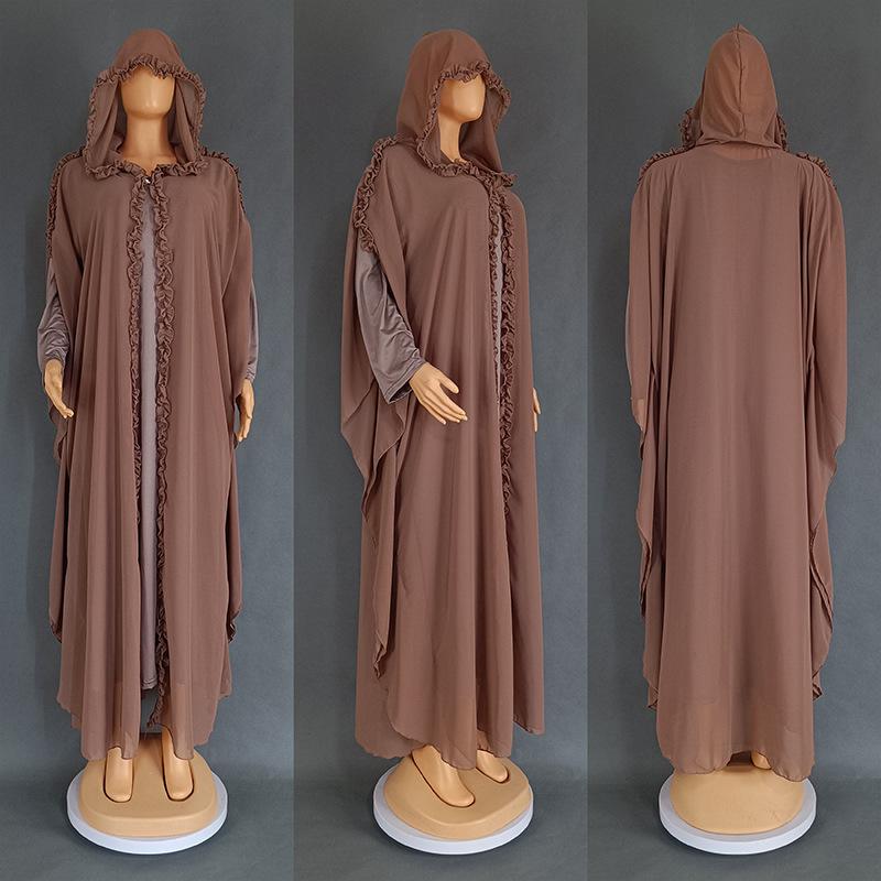 

Женский мусульманский халат с капюшоном, удлиненный плащ-платье, турецкий шифоновый кардиган, халат One size
