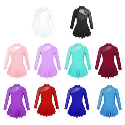 Çocuk Kız Uzun Kollu Backless Mock Boyun Şekil Buz Pateni Elbise Jimnastik Leotard Elbiseler