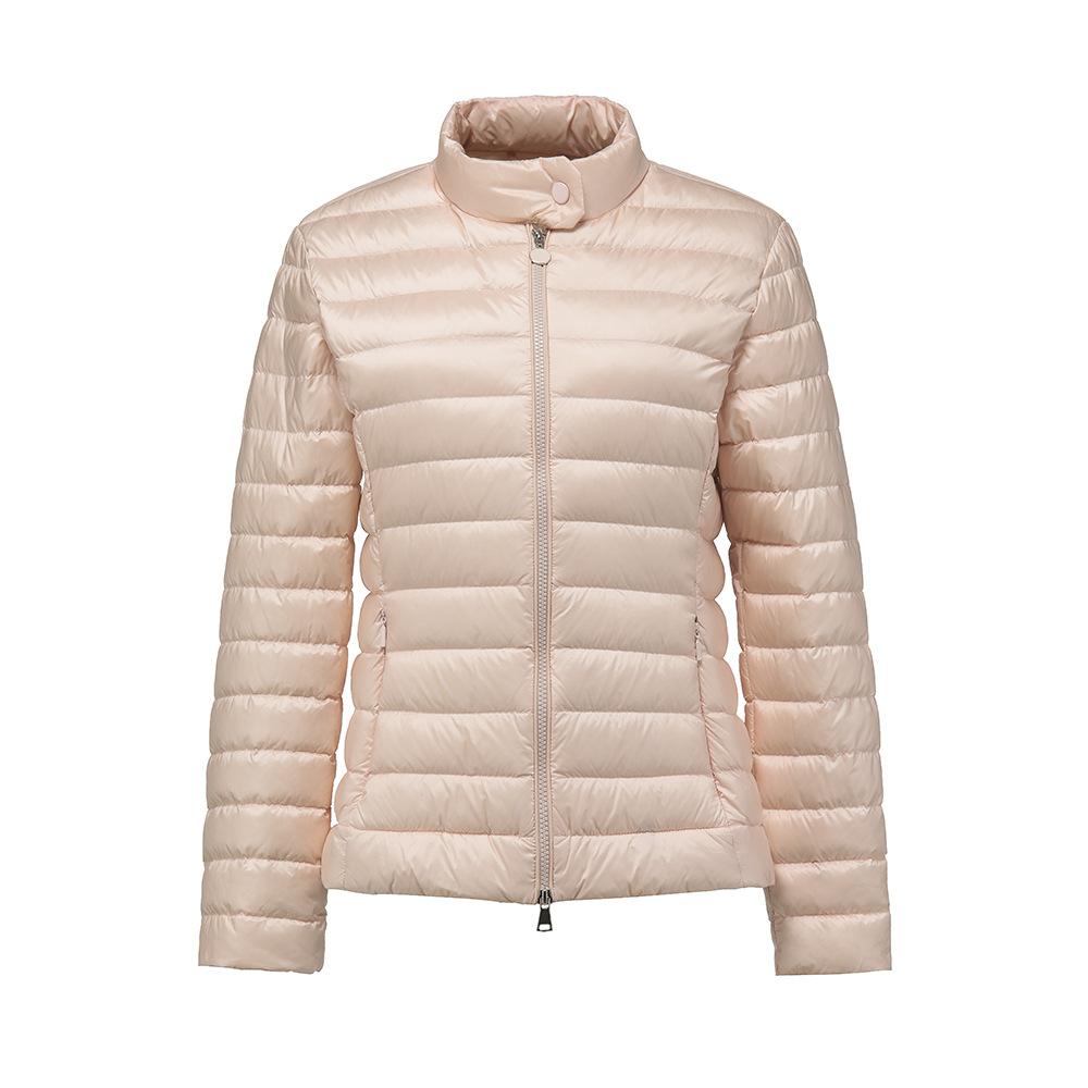 The New European Station Women's Short Slim-fitting Waist Fashion Stand-up Collar Ribs Strip Down Jacket Is Casual and Light