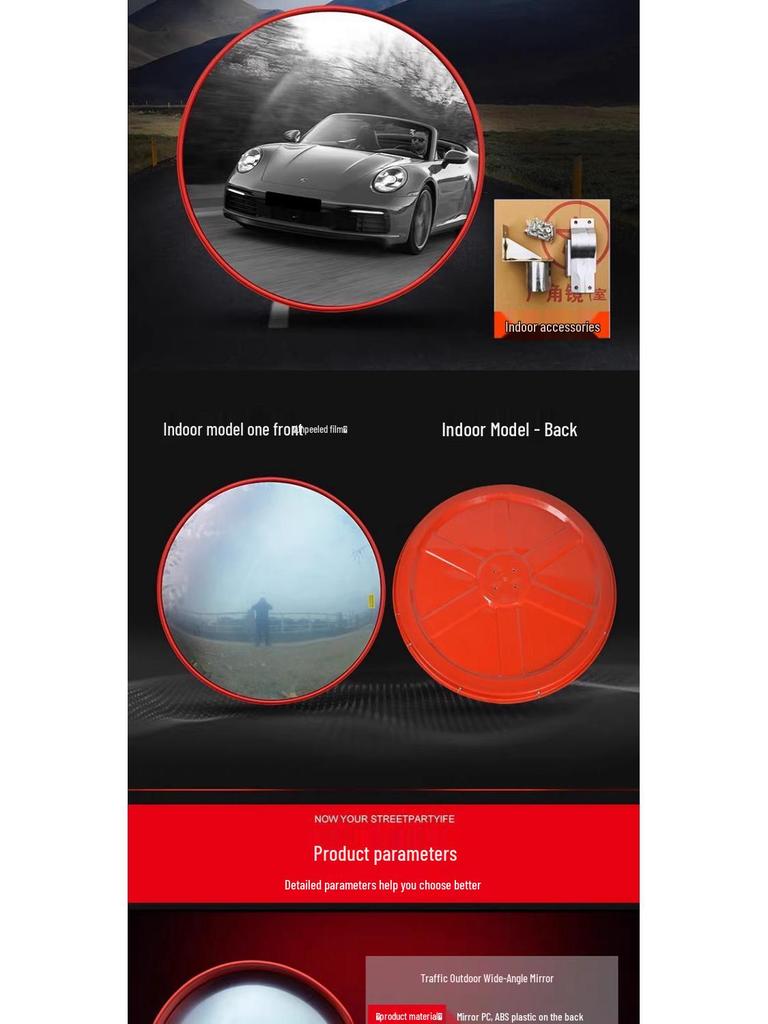 80-Degree Wide-Angle Convex Traffic Mirror for Indoor and Outdoor Use