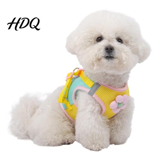 Breathable Mesh Puppy Vest Small Dog Harness and 59" Leash Set with No Pull Training 3D Flower Decor Adjustable Pet for Dogs Cats Outdoor
