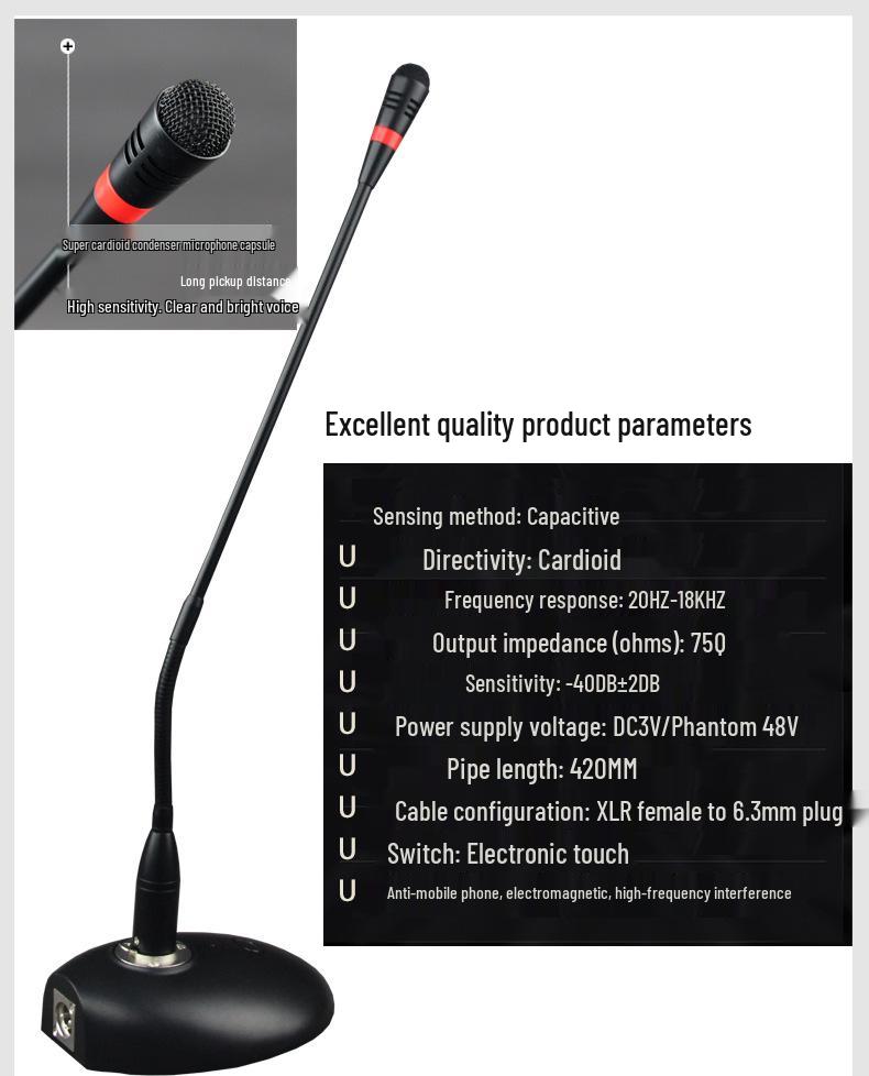 Gooseneck Wired Conference Microphone for Meetings, Broadcasting, and Speeches - Desktop Condenser Amplifier Mic