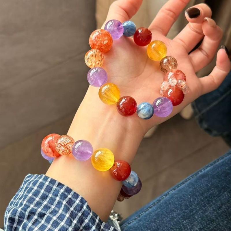 Rainbow Sugar Original Natural Amethyst Blue Crystal Bracelet Dopamine Style Delicate Personalized Jewelry Women