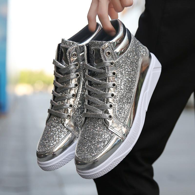 Męskie Sneakersy Wysokie Błyszczące Męskie Botki Antypoślizgowe Buty Codzienne Męskie Buty Hip Hop