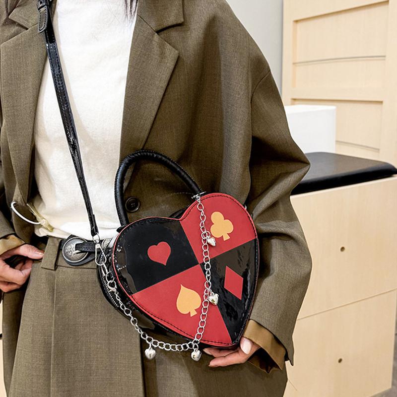 Borsa a Spalla da Donna alla Moda Borsa Creativa a Forma di Cuore Poker Borsa a Tracolla Stampata Piccola Borsa a Mano CLE