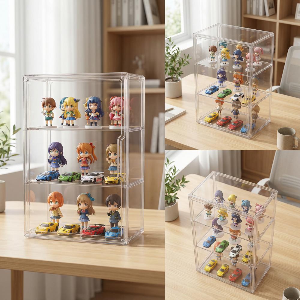 1 Pc clear acrylic figure display case with two removable shelves, waterproof and dustproof storage box for mini figurines