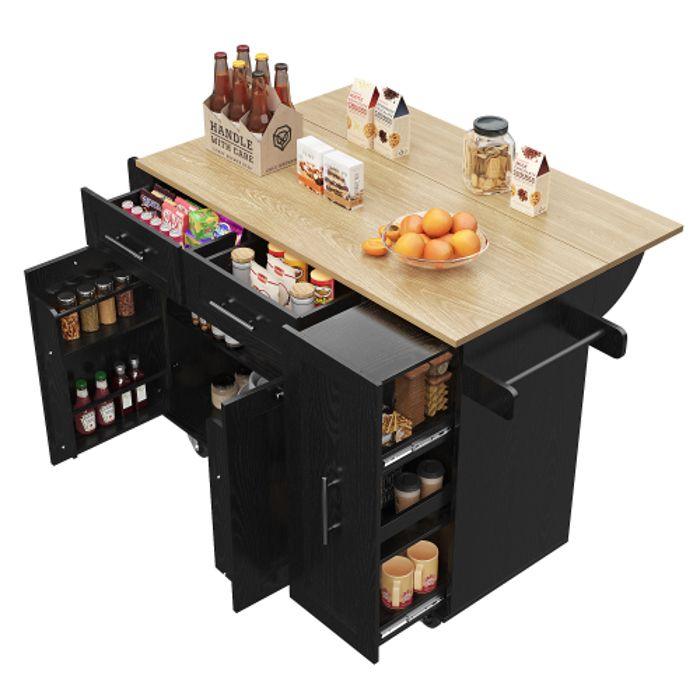 Kitchen Island - MUVOE - Dining Cart - Black - MDF - Multifunctional