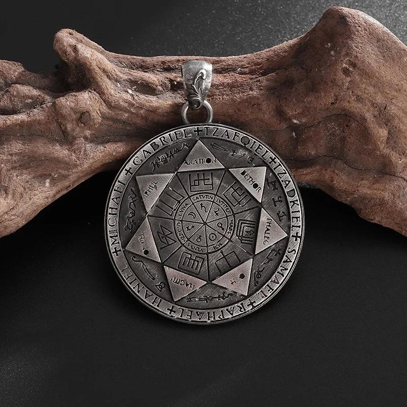 Sieben Engel Magischer Kreis Salomons Siegel Amulett Halskette Anhänger Herren Punk Retro Glücksbringer Schmuck