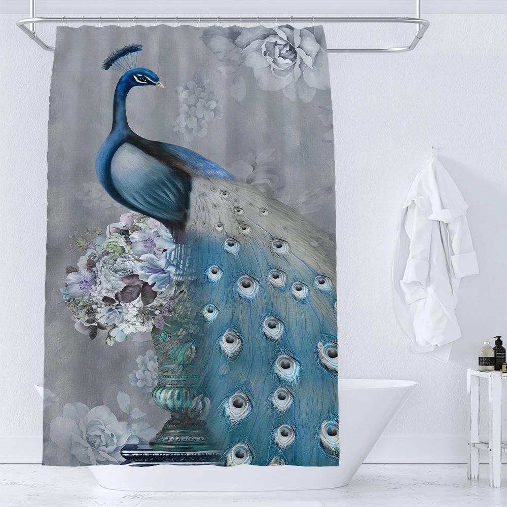 

Flower and Bird style Shower Curtain for Bathroom Peacocks Print Polyester Fabric Decorative Bath Curtain Washable Curtain W90xH180cm