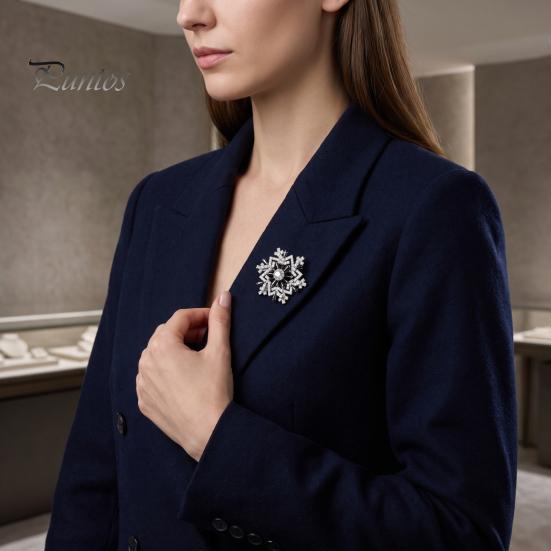 Holiday Party Jewelry Snowflake Brooch Pin for Women, Rhinestone Alloy Lapel Coat Embellishment Pin, Decorative Accessory Coats Sweaters Suits Dresses