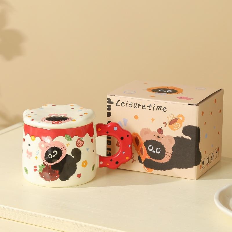 Roztomilý kočičí oceánový graffiti hrnek do kanceláře s víčkem velkoobjemový hrnek na vodu pro domácnost pro pár hrnek na mléko ke snídani