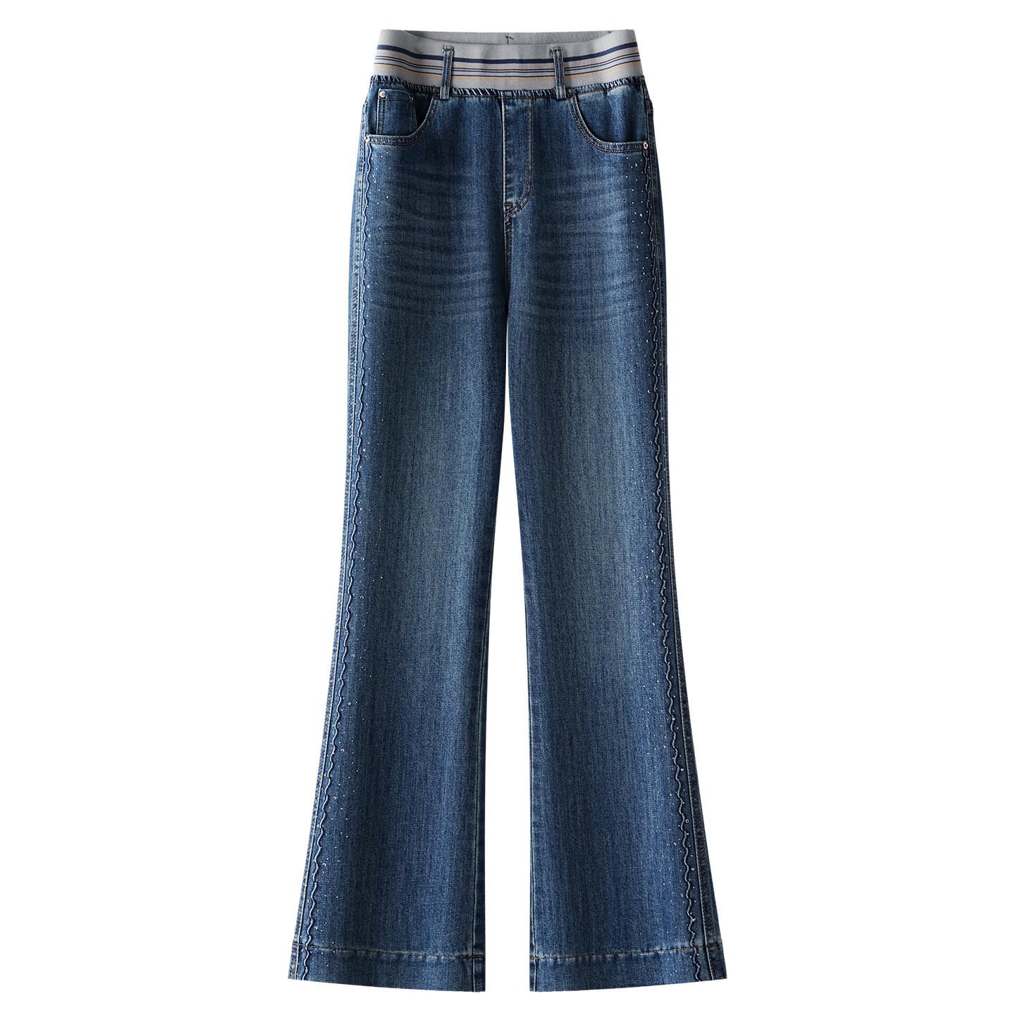 

Women s Rhinestone High-Waist Bell Bottom Jeans - Spring/Autumn 2026 Collection 2XL синій