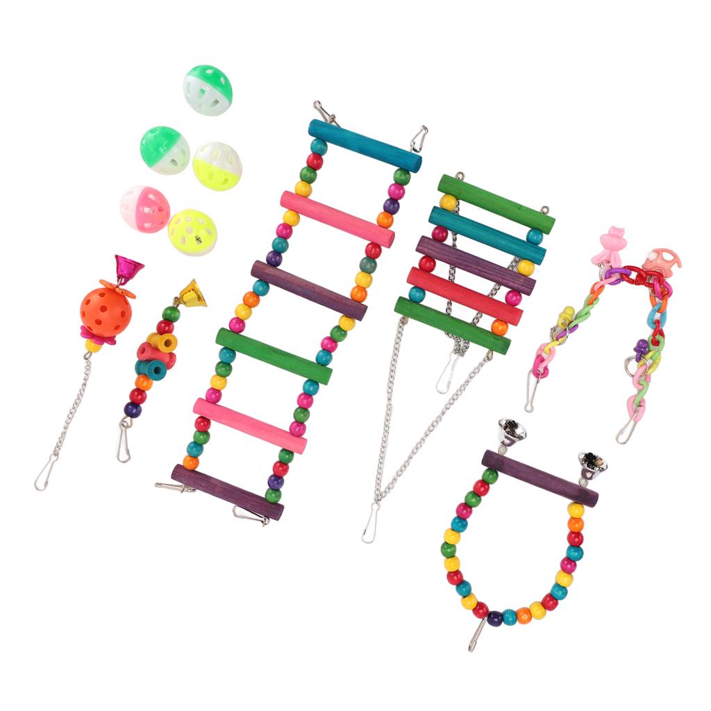 Bird Parakeet Toys Swing Hanging Standing Chewing Toy Hammock Climbing Ladder Bird Cage Colorful