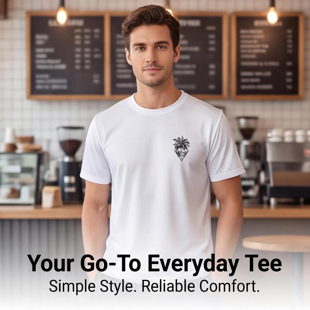 New men's short-sleeved T-shirt with palm tree print, perfect for vacation and leisure, comfortable and soft, a summer essential.