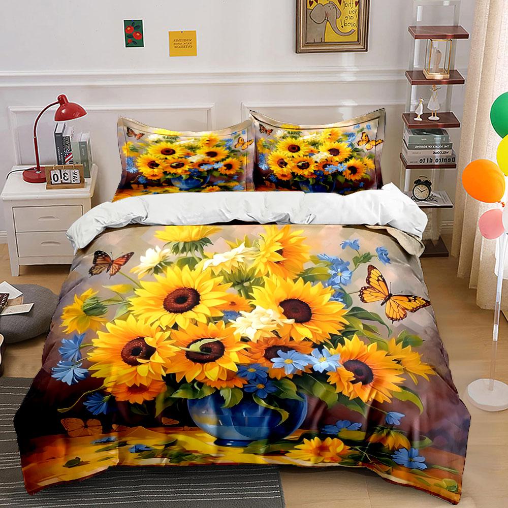 Sunflower-Themed Art For Home Decoration Exquisite Three-Piece Bedding Set Gift For Kids And Adults