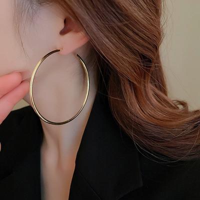 Silver Needle Exaggerated Opening Circle Plain Ring Earrings European and American High-end Metal Wind Earrings Retro Temperament Earrings