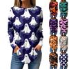 Damenmode Lockerer Rundhals Halloween-Druck Langarm T-Shirt Top Pullover