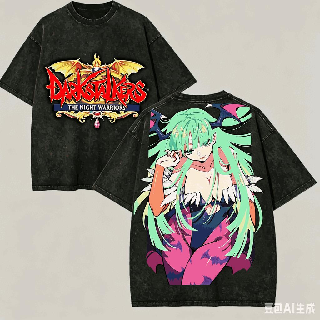 Morrigan Aensland Washed T-shirt Anime Lover Harajuku New Model Oversized Vintage Loose Streetwear Unisex Hot Product Tee Soft