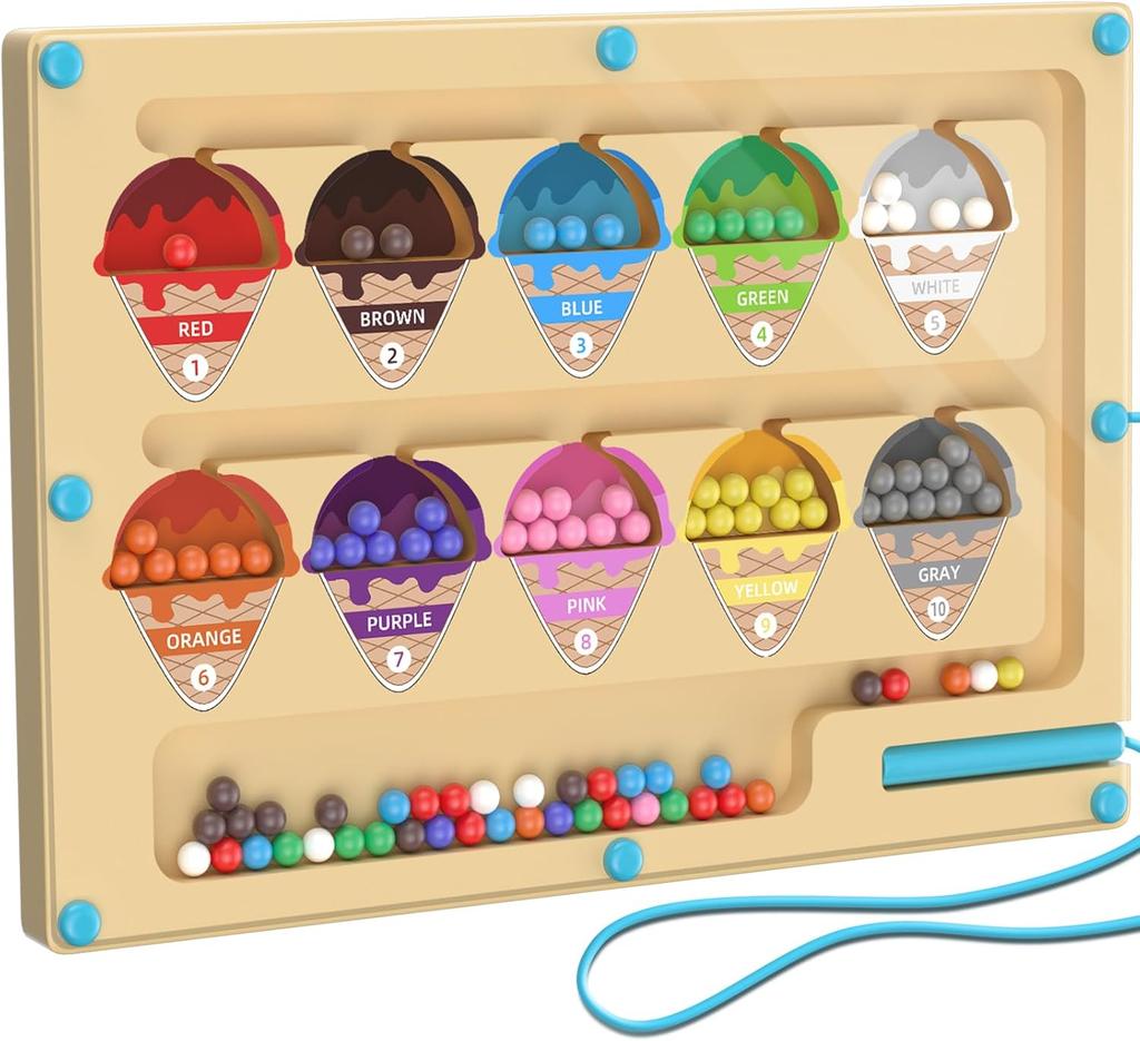 Montessori Toy from 3 Years, Magnetic Game Labyrinth Toy Busy Board, Wooden Toy Numbers and Colours Learning Toy Motor Skills Toy from 3-6 Years