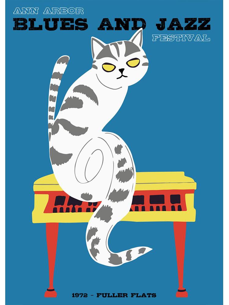 

Минималистичный портрет кошек, блюз и джазовый фестиваль, постер, холст, картина, абстрактное настенное искусство для гостиной, украшение дома 40x50cm No Frame