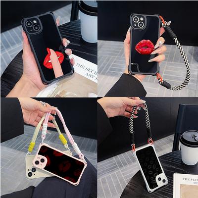 Ae87 Lips Kiss Digital Art Weiche Handyhüllen für iPhone 16 15 14 13 12 11 Pro Max 7 8 Plus XR XS mit Handschlaufe Lanyard Eckenschutz Rückseite