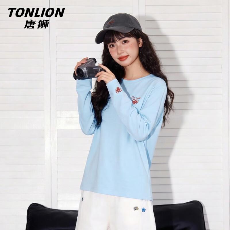 TonLion Women's 100% Cotton Loose Fit Heart Print Long Sleeve T-Shirt