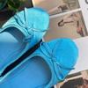 Sheepskin Version Flat-bottomed Mary Jane Blue Round Head Shallow Mouth One-pedal Ballet Shoes Soft and Comfortable Small Fragrant Single Shoes