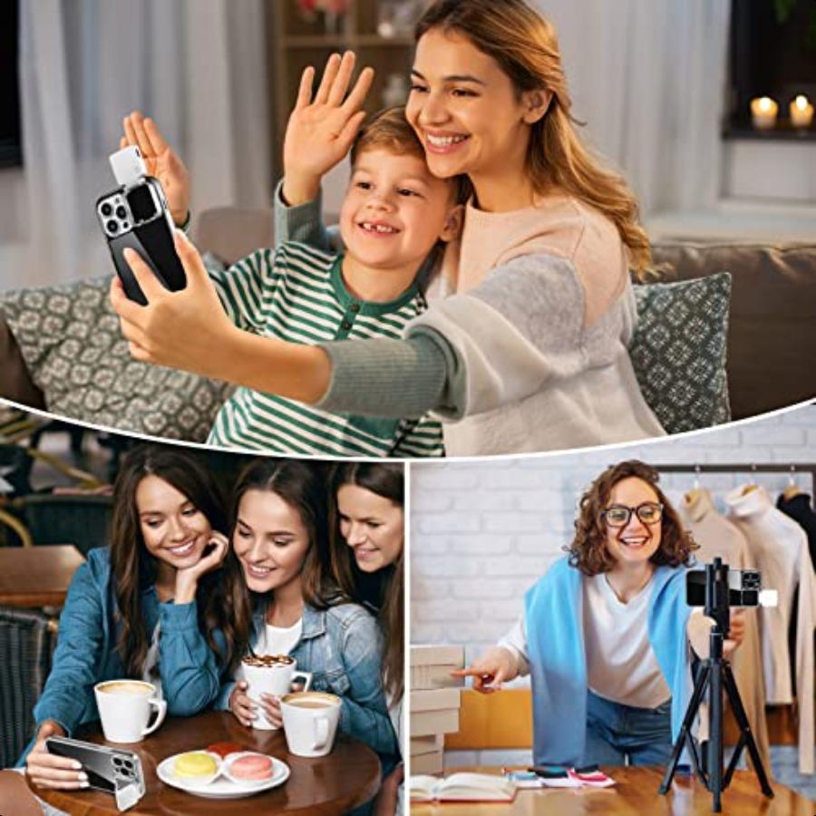 for iPhone 14 Pro Max 6.7 Selfie Light Case Crystal Clear Rechargeable LED Flash Bumper for Live Stream Makeup TIK Tok Video Co