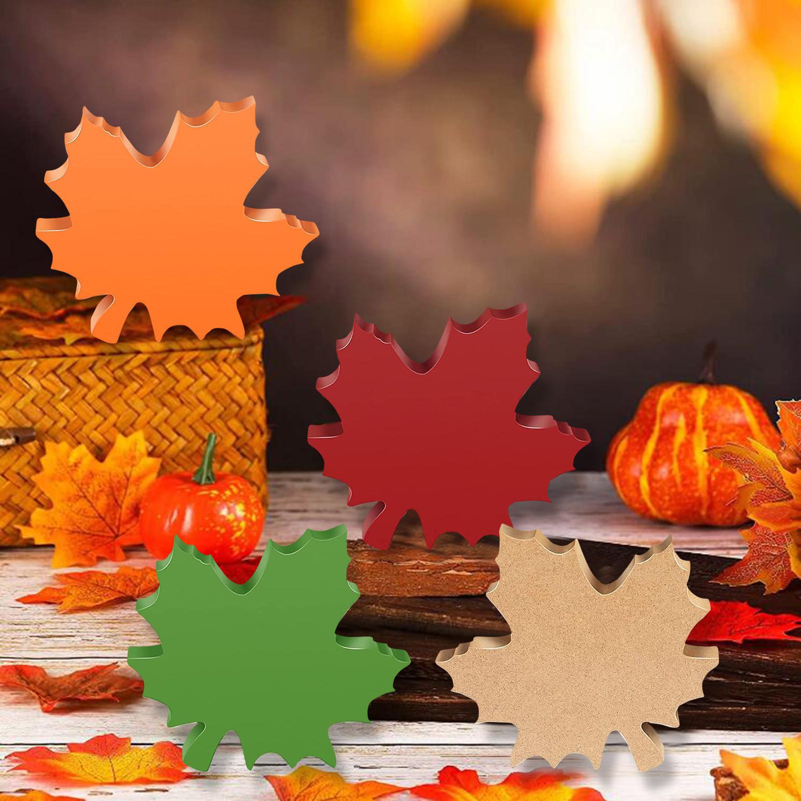 

Set of 4 Wooden Maple Leaf Decorations Thanksgiving Autumn Tabletop Ornaments Rustic Fall Seasonal Home Accents One Size
