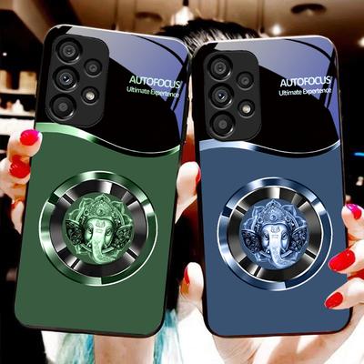 Okrągły Słoń Dla Samsunga Galaxy S10 20 Plus 21 FE 22 23 24 FE 25 Ultra Czarny Szkło Hartowane Etui na Telefon Twarda Skorupa