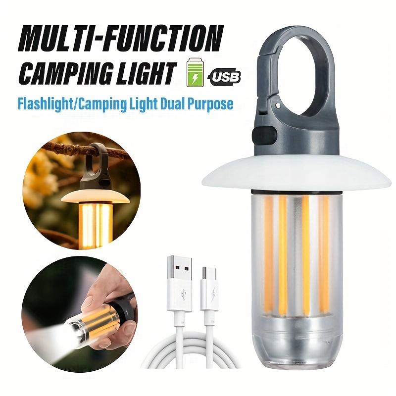 LED Camping Light, Super Bright Rechargeable Flashlight with Clip,5 Lighting Modes, Lithium-ion Battery Powered, Portable Hook for Outdoor