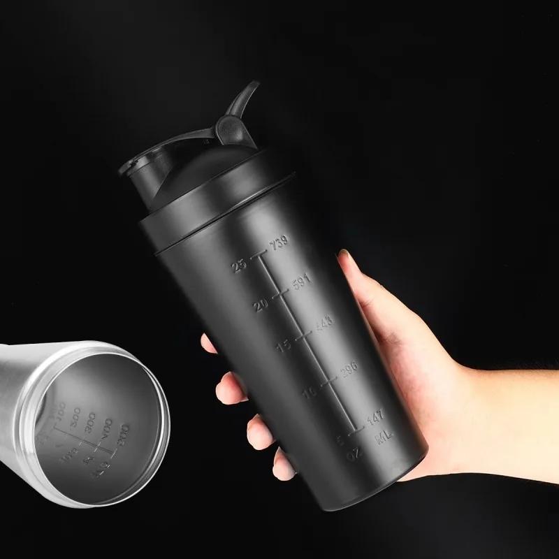 500/750ml Stainless Steel Protein Powder Shaker Bottle with Steel Ball and Scale Leak Proof Gym Fitness Sport Whey Shakes Cup