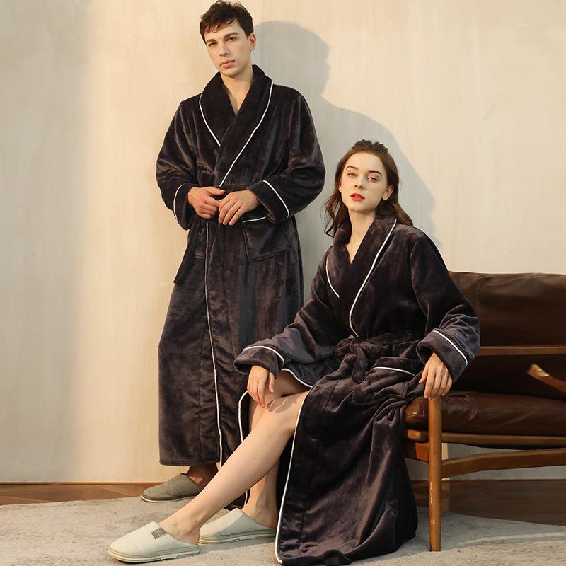 Couples' Thickened Winter Flannel Bathrobes - Men's Towel Style & Women's Coral Fleece Robes