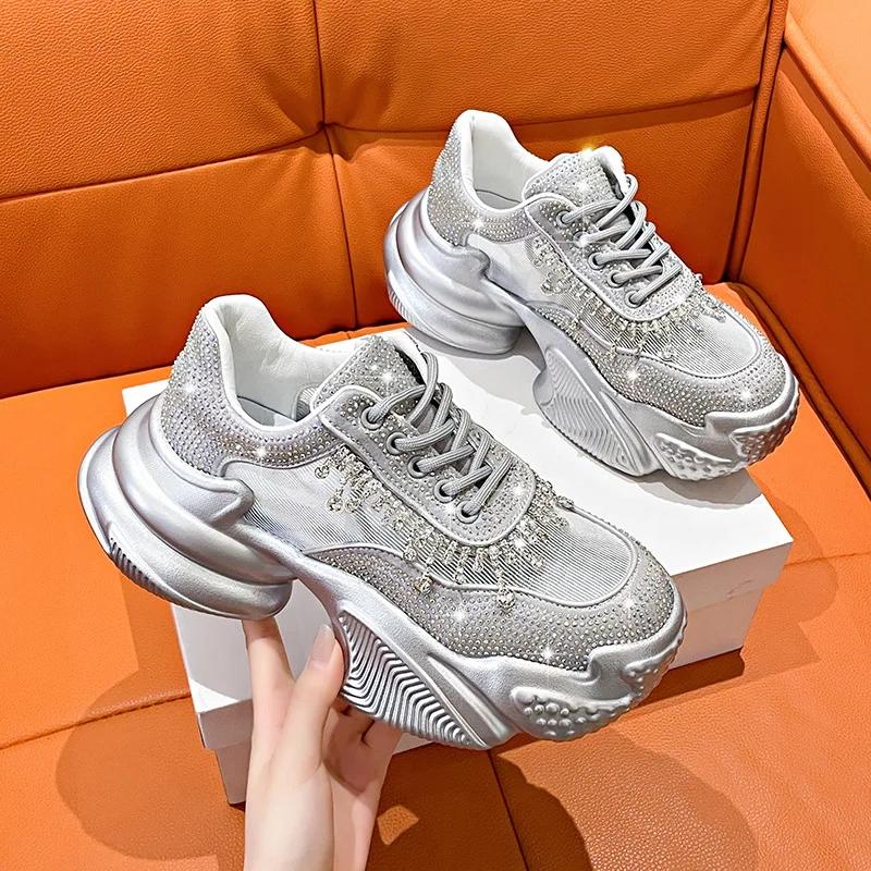 2024 New Korean Sequins Thick Bottom Tenis Non-slip Comfort Casual Running Shoes Flat Breathable Zapatos De Mujer Sneaker Luxury