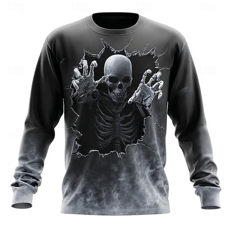 Men's Long-sleeved T-shirt 3d Skull Print Graphic T-shirt Men's Fashionable Hip-hop Top T-shirt Women's Clothing