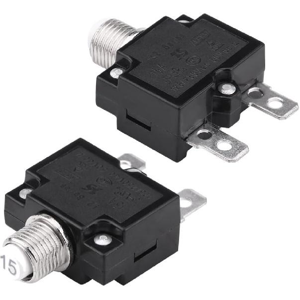 Thermal Overload Protector, AC 125/250V Push Reset Button Circuit Breaker Protector(15A) Thermal Circuit Breakers Reset Button Way 101 15 Amp Reset