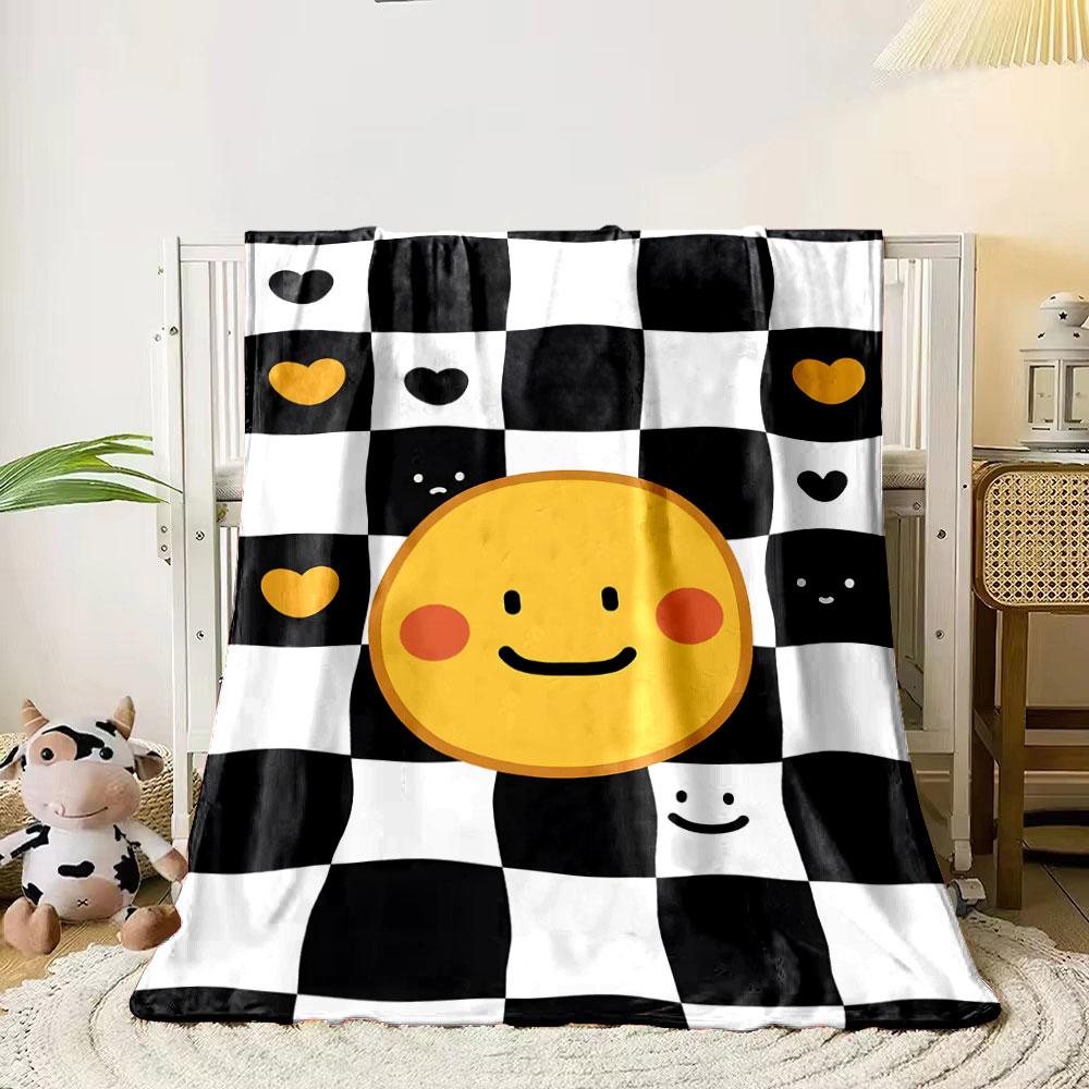 Smiley Face Checkered Blanket Bedroom Blanket for Livingroom Couch Lunch Break Soft Throw for Friend's Festival Gift