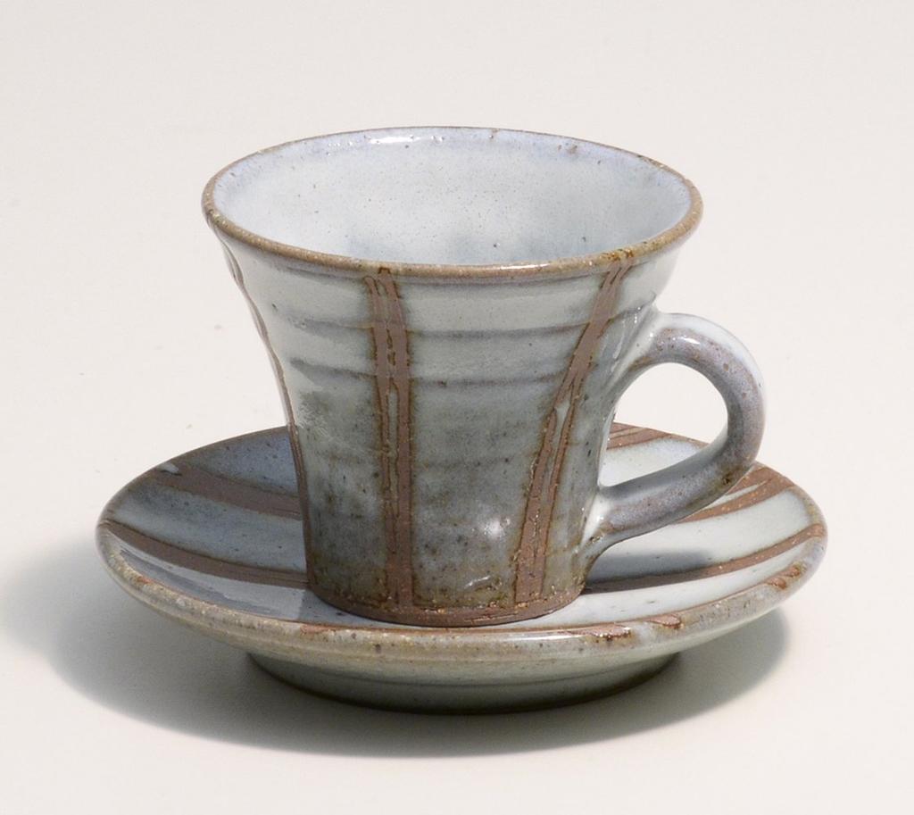 Marui Seito Shigaraki Ware Hechimon Coffee Cup and Saucer Set, Approx. 200ml, White with Shirahagi Tatesen Pattern, MR-3-3283