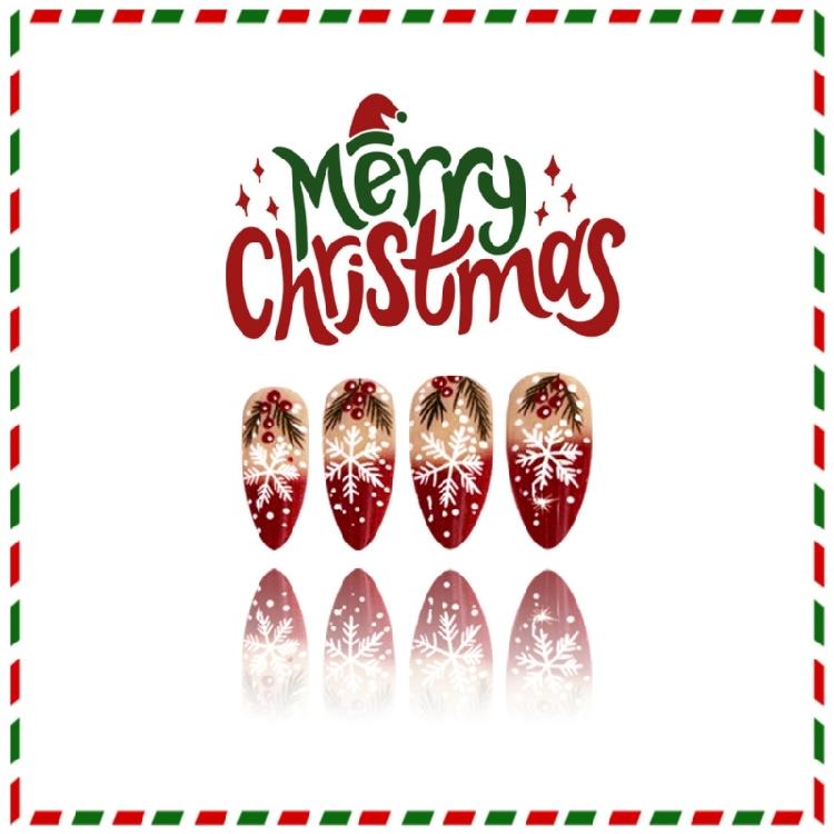 Almond Shaped False Nail Snowflake Red ABS Press On Set Salon Quality Durability For Sensitive Skin And Active Users