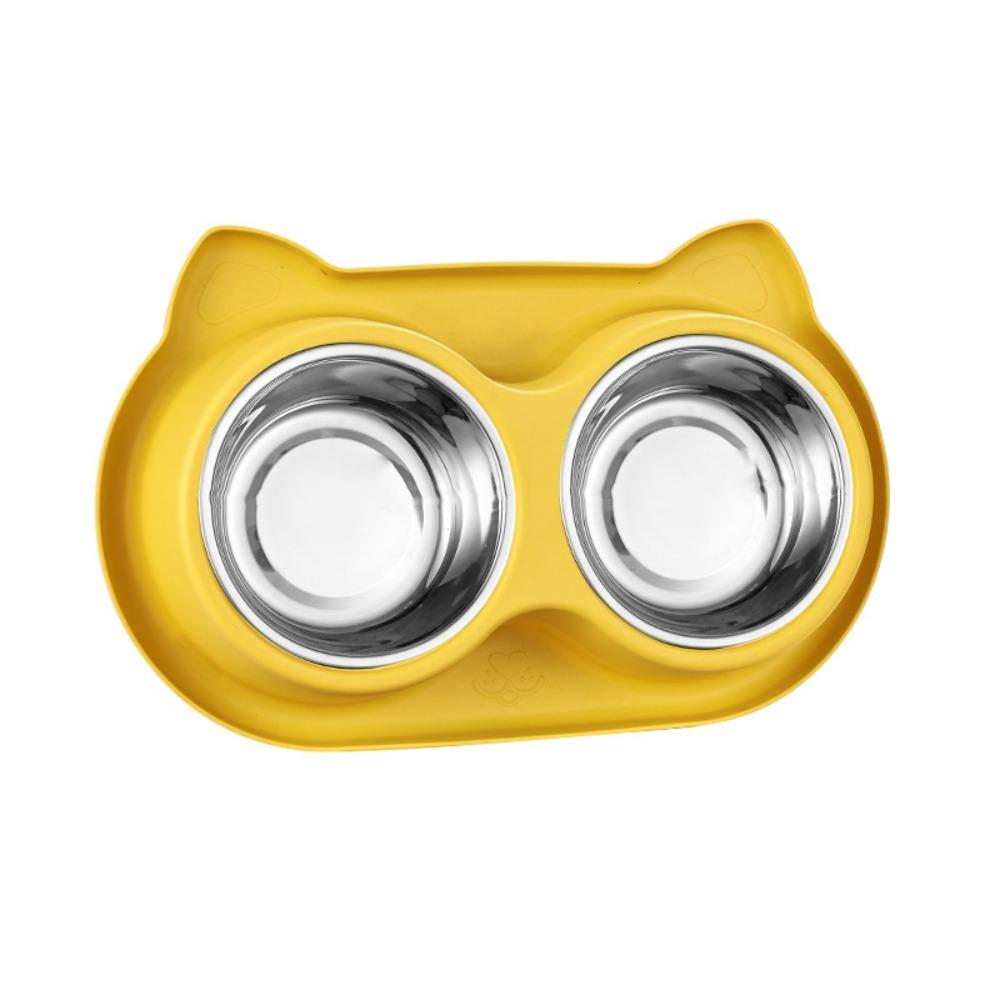 Multi-use Plastic Pet Feeding Double Bowls Stainless Steel Anti-Slip Cat Slow Food Bowl Cute Portable Pet Food Basin Puppy