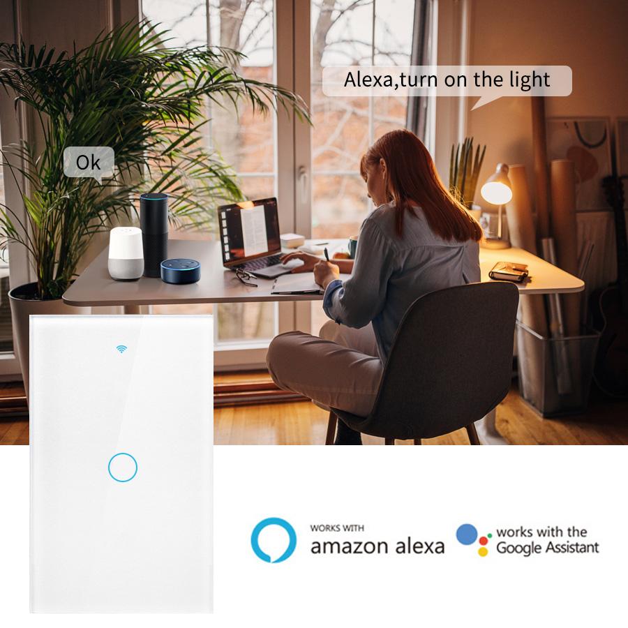 Smart Switches US Neutral Wire/No Neutral Wire Required 1/2/3/4 Gang Light WiFi Touch Switch Works with Tuya Smart Life App