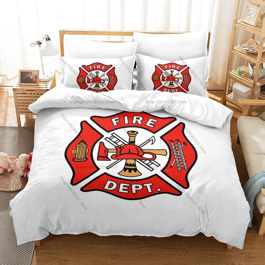 Cool Firefighter Rescue Fire Truck Flame Hero HD Print Bedding Set Duvet Cover + 2 Pillowcases Polyester Boys Bedroom Decor