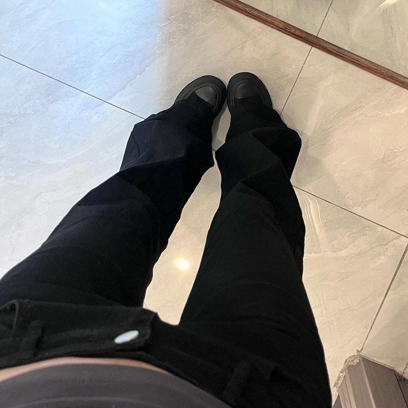 High Elastic Low Waist Black Flare Jeans for Women - Retro Slimming Long Pants